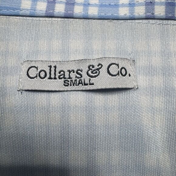 Collars And Co Polo Mens Small Blue Plaid Performance Golf Short Sleeve Poly - Picture 7 of 14